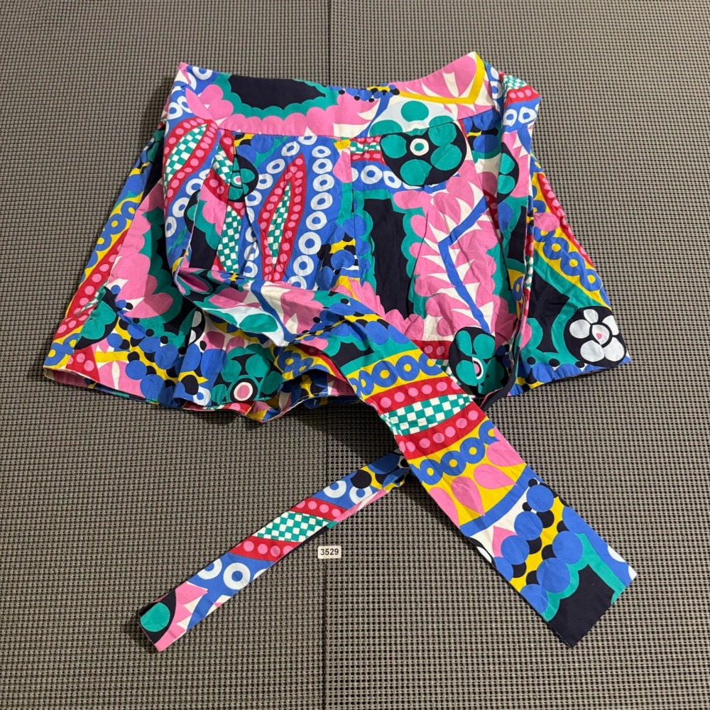 J.Crew Womens Multi-Color Abstract Geometric Print Shorts with Tie Belt Size 4